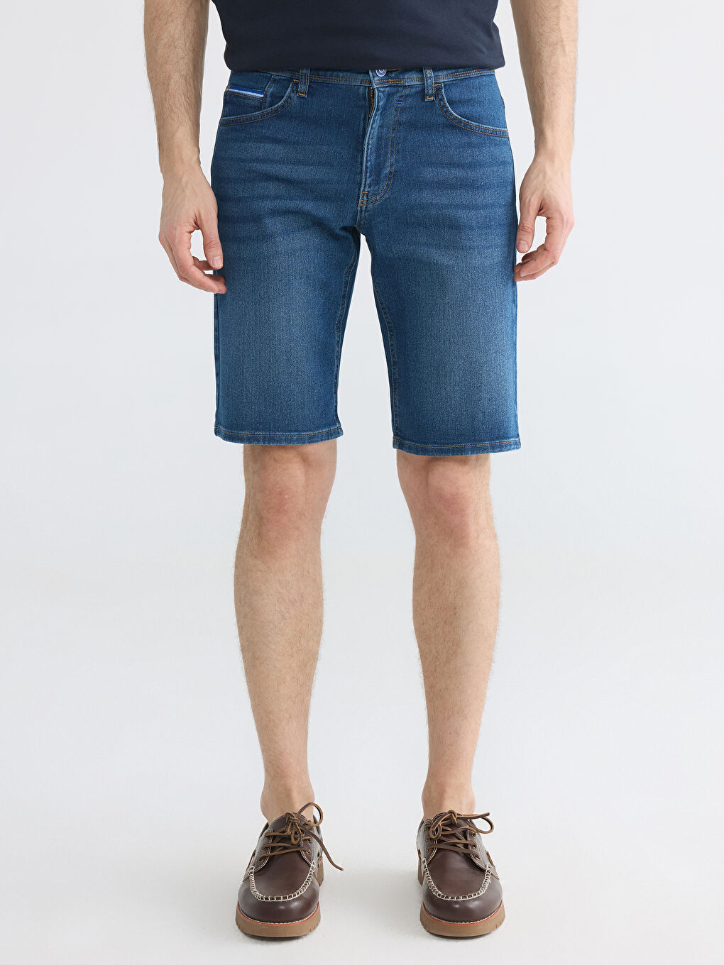 İndigo Standart Kalıp Erkek Jean Şort-1