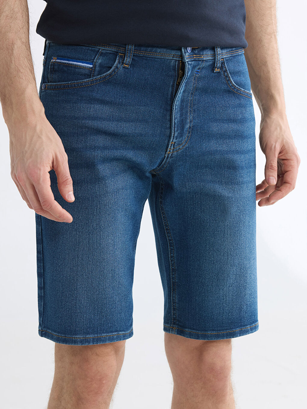 İndigo Standart Kalıp Erkek Jean Şort-2