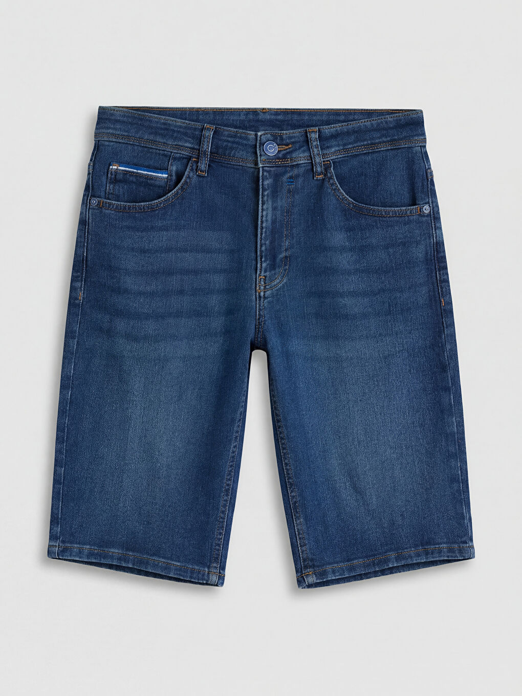 İndigo Standart Kalıp Erkek Jean Şort-4