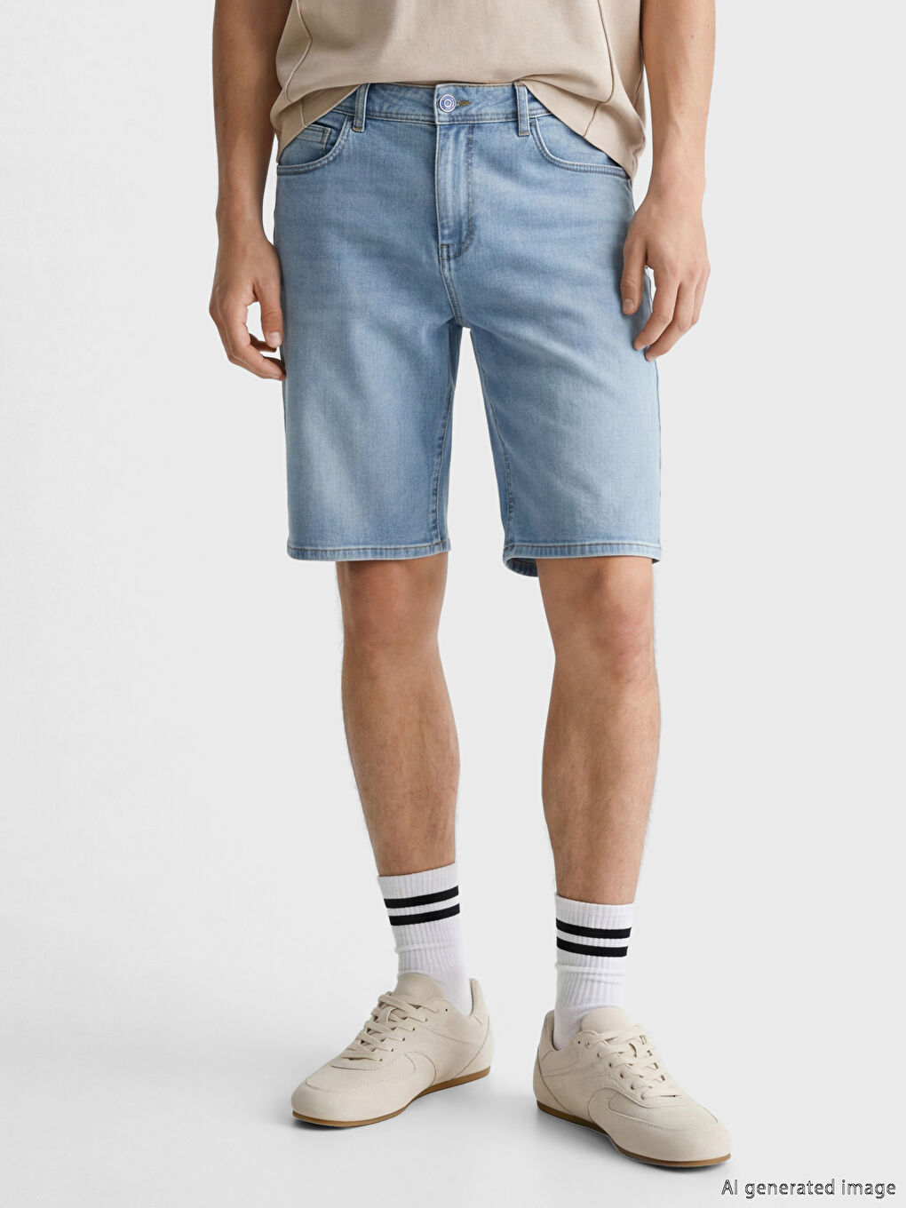 İndigo Standart Kalıp Erkek Jean Şort-1