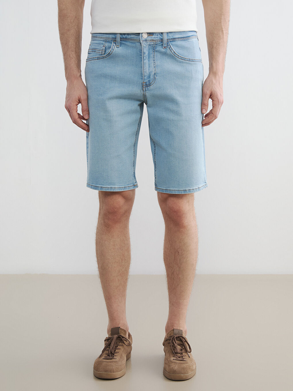 İndigo Standart Kalıp Erkek Jean Şort-1