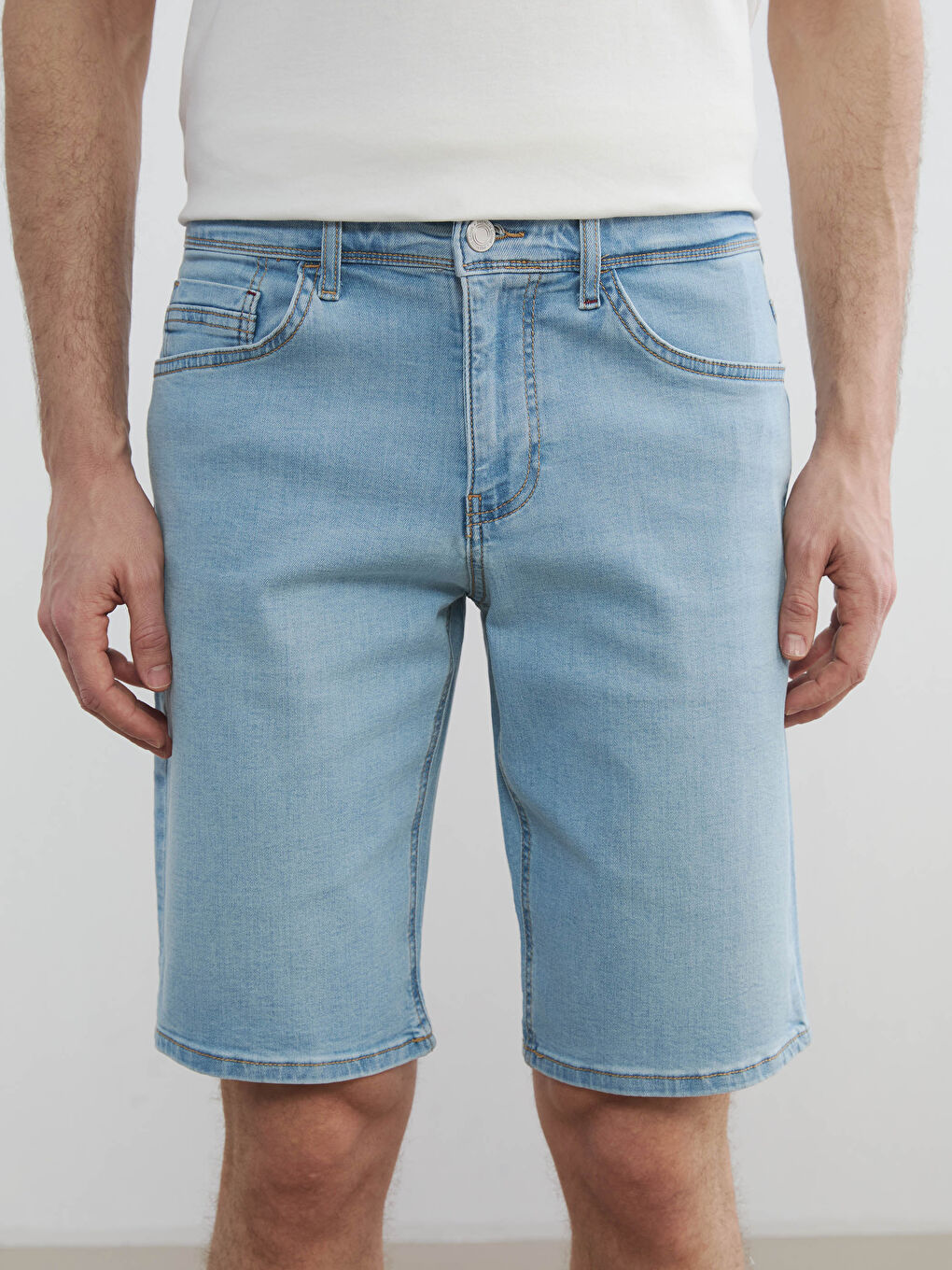 İndigo Standart Kalıp Erkek Jean Şort-2