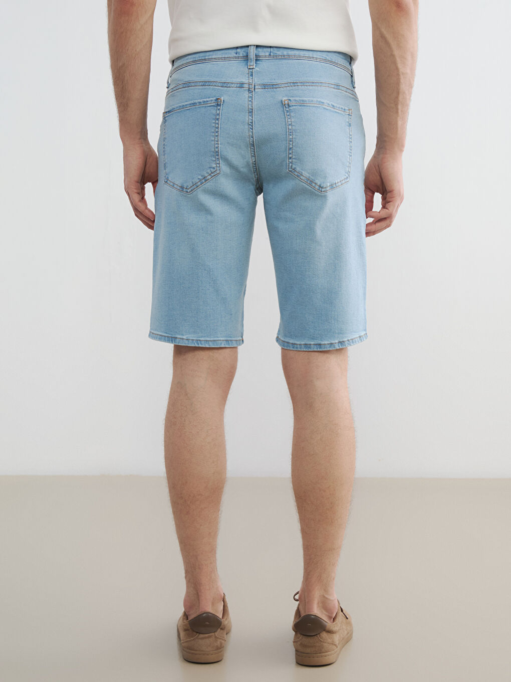 İndigo Standart Kalıp Erkek Jean Şort-3