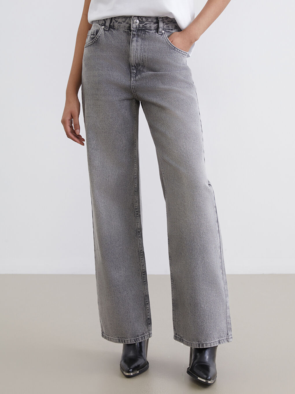 Gri Wideleg Kadın Jean Pantolon	-1