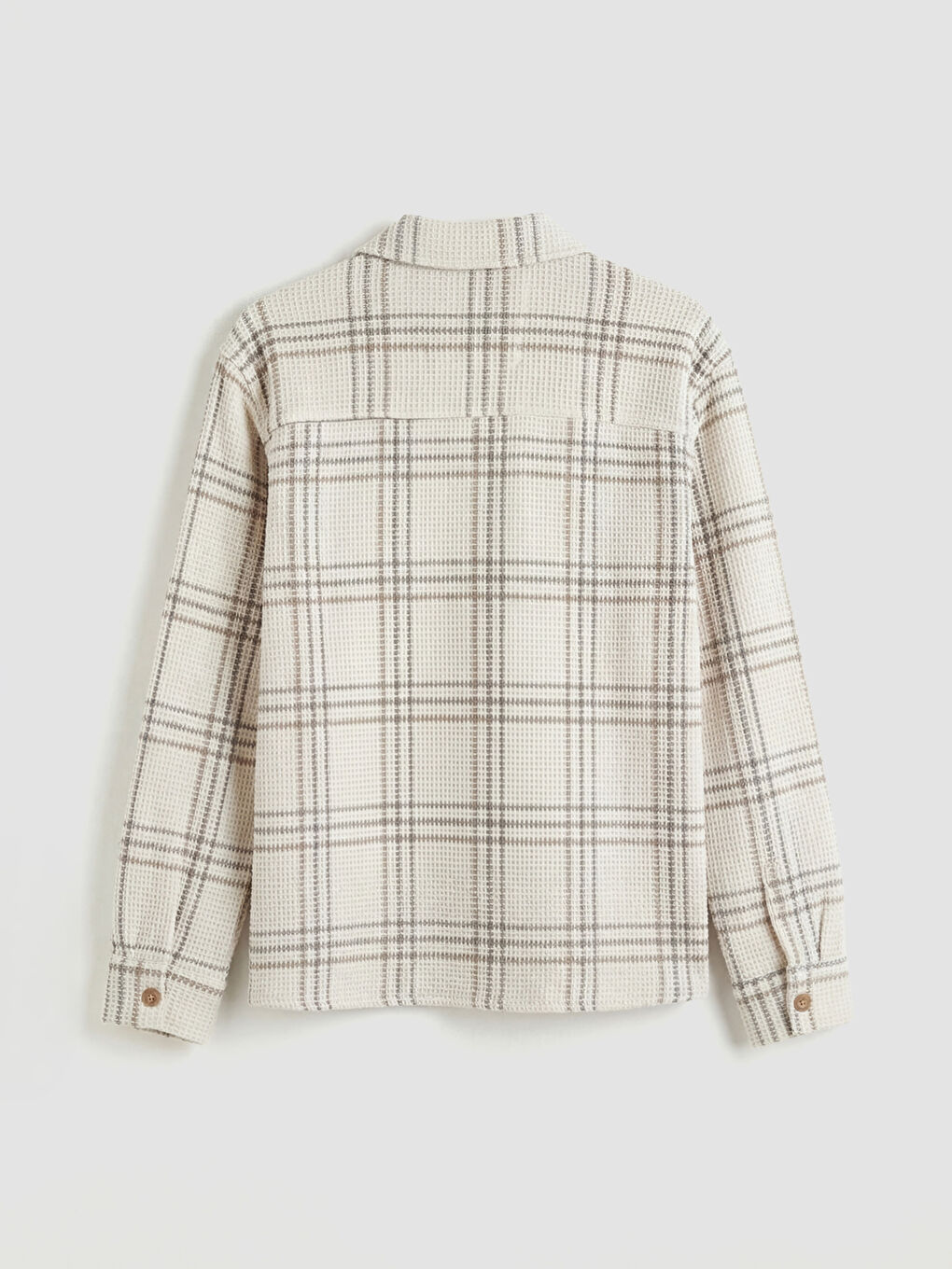 Ekru Regular Fit Ekose Erkek Gömlek Ceket-1