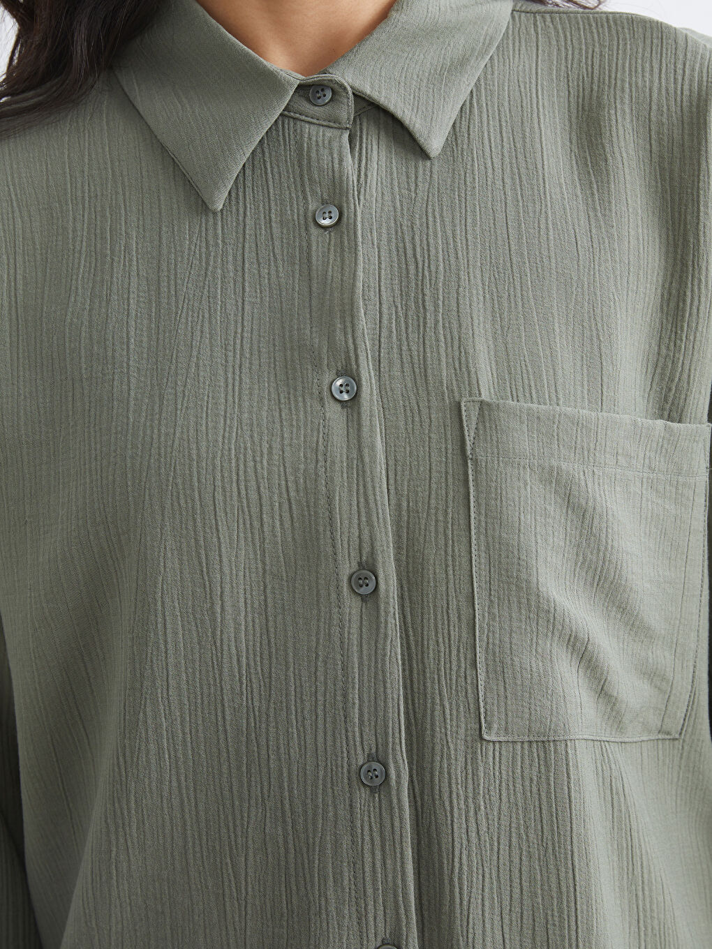 Haki Dokulu Oversize Kadın Gömlek Tunik-2