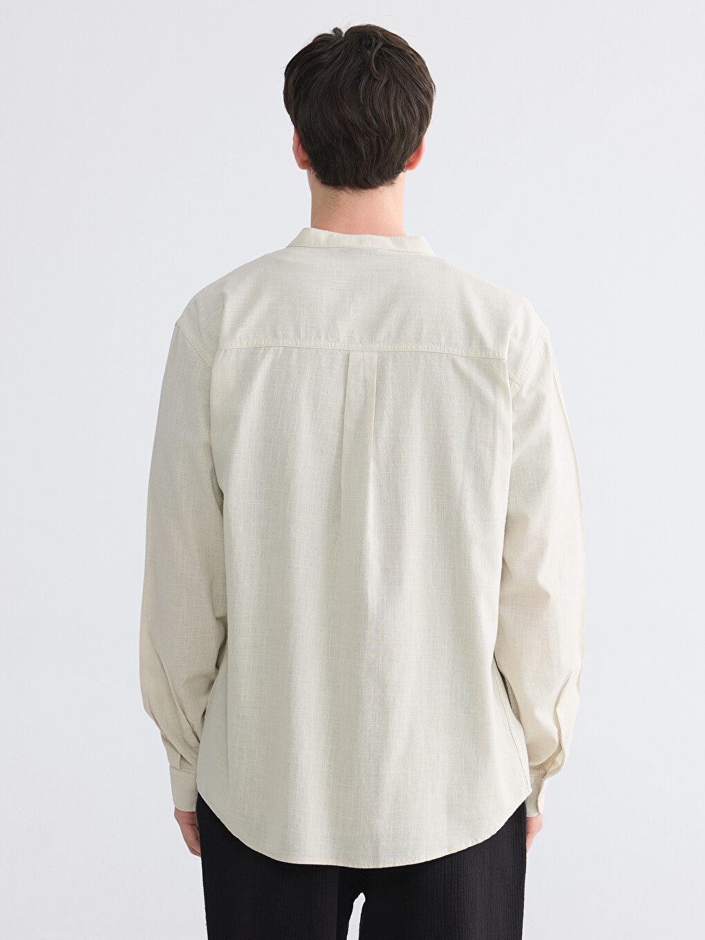 Regular Fit Grandad Collar Poplin Men's Shirt-3