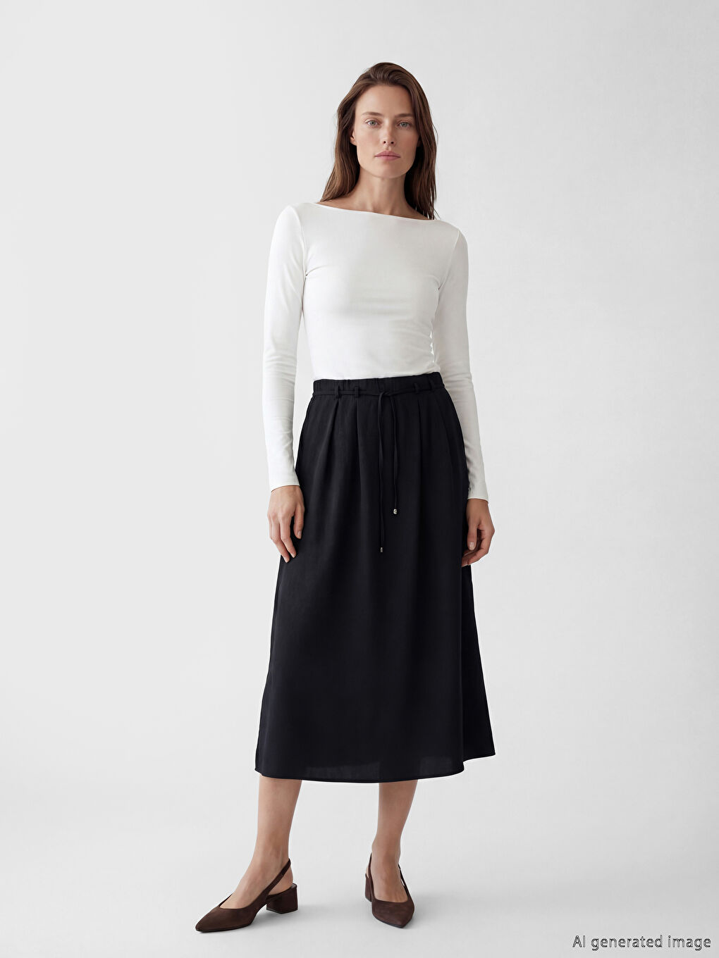 جيبة بقصة A متسعة منقوشة بخصر مرن