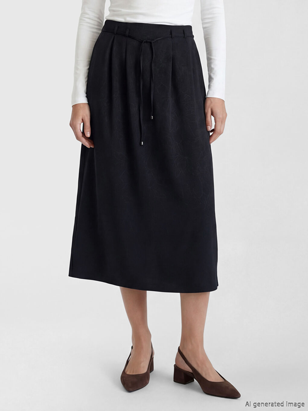 جيبة بقصة A متسعة منقوشة بخصر مرن-1