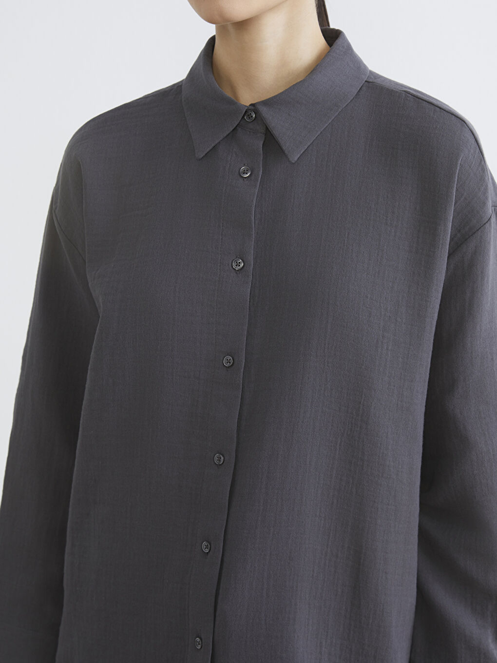 Antrasit Müslin Kadın Gömlek Tunik	-2