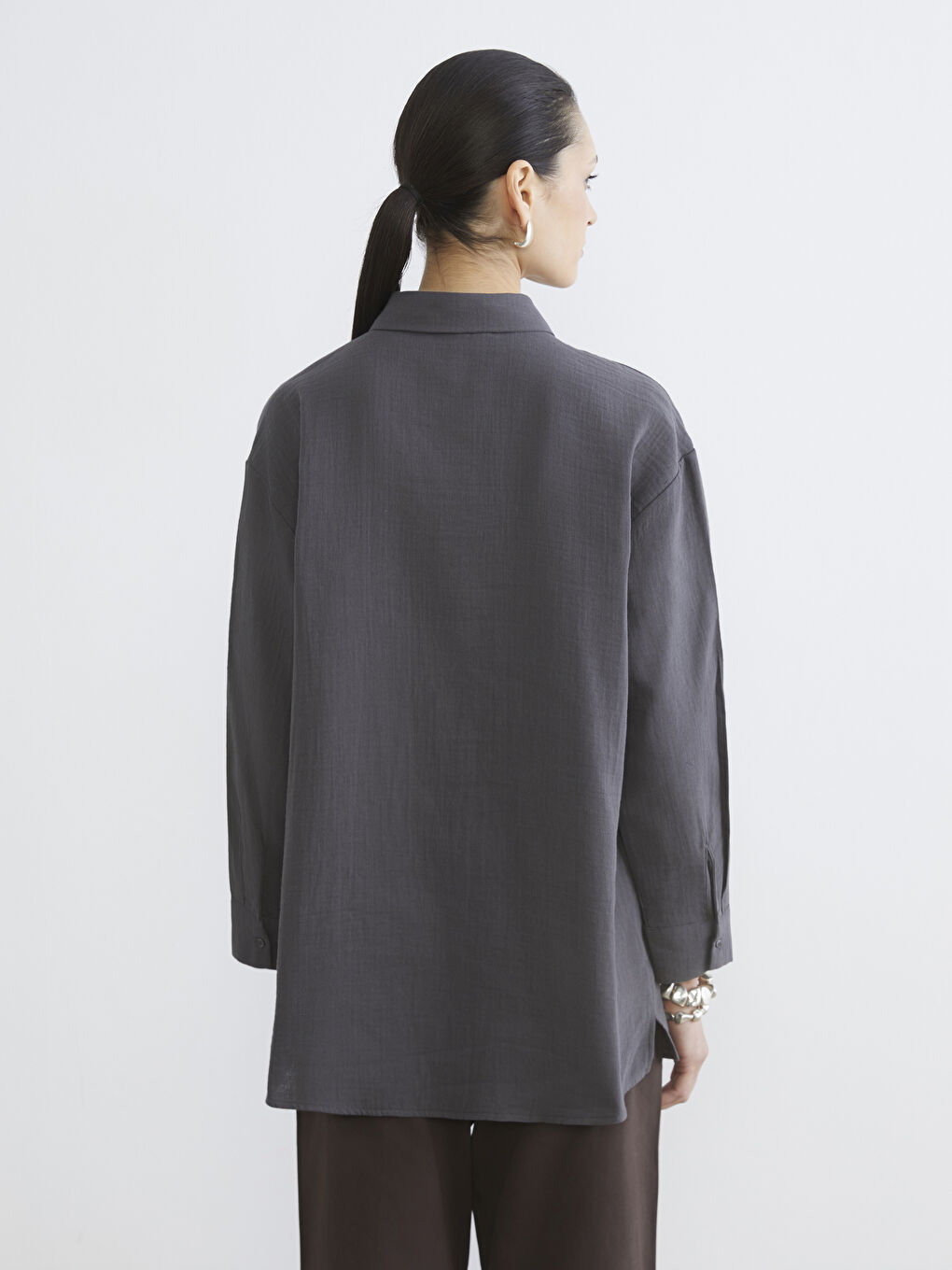 Antrasit Müslin Kadın Gömlek Tunik	-3