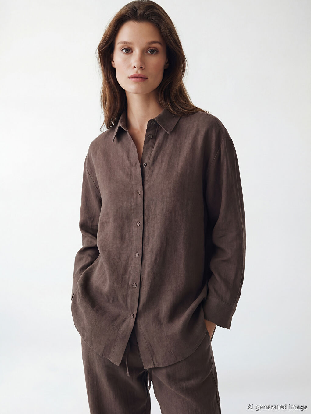 Kahverengi Müslin Kadın Gömlek Tunik	