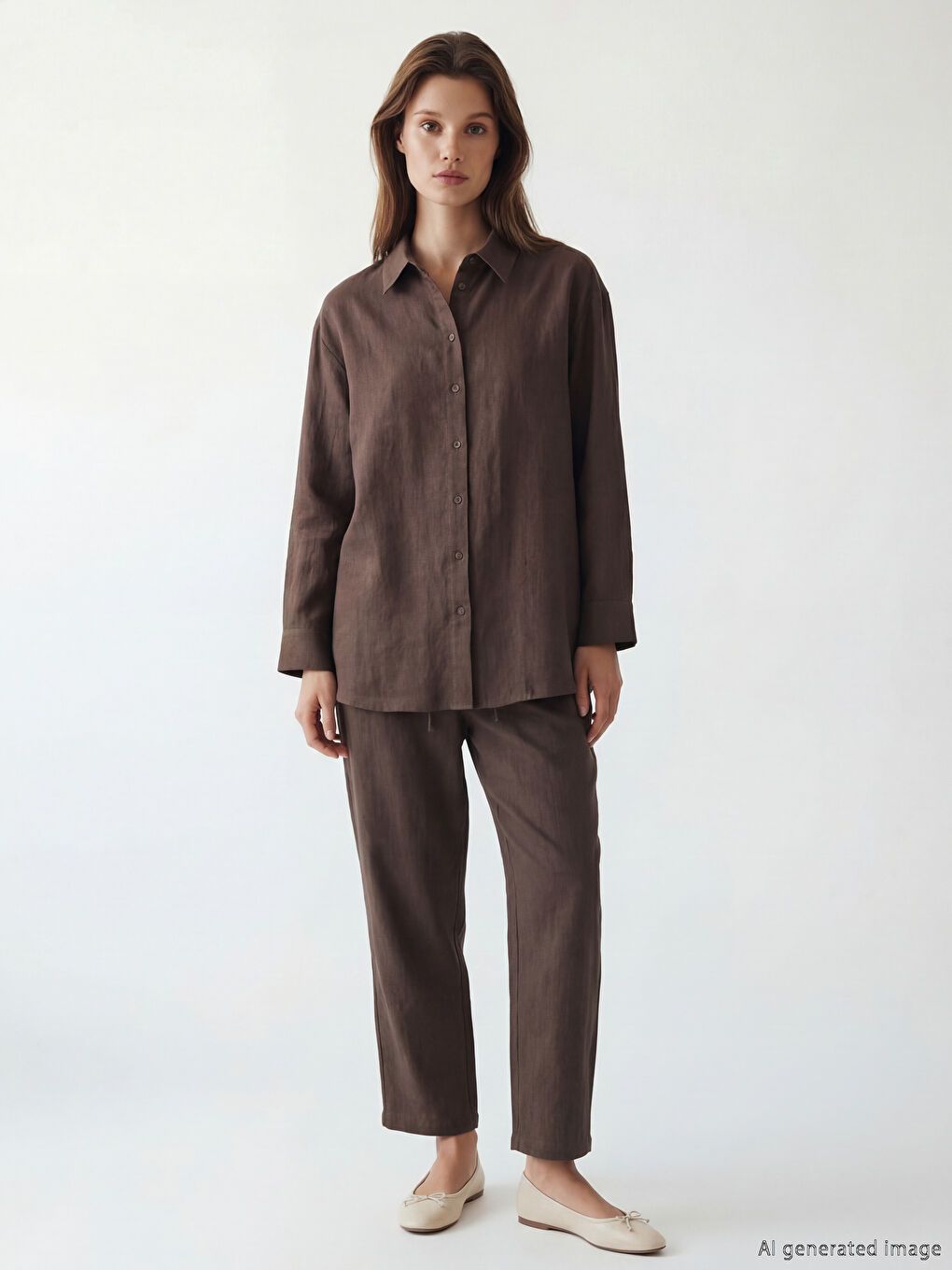 Kahverengi Müslin Kadın Gömlek Tunik	-3