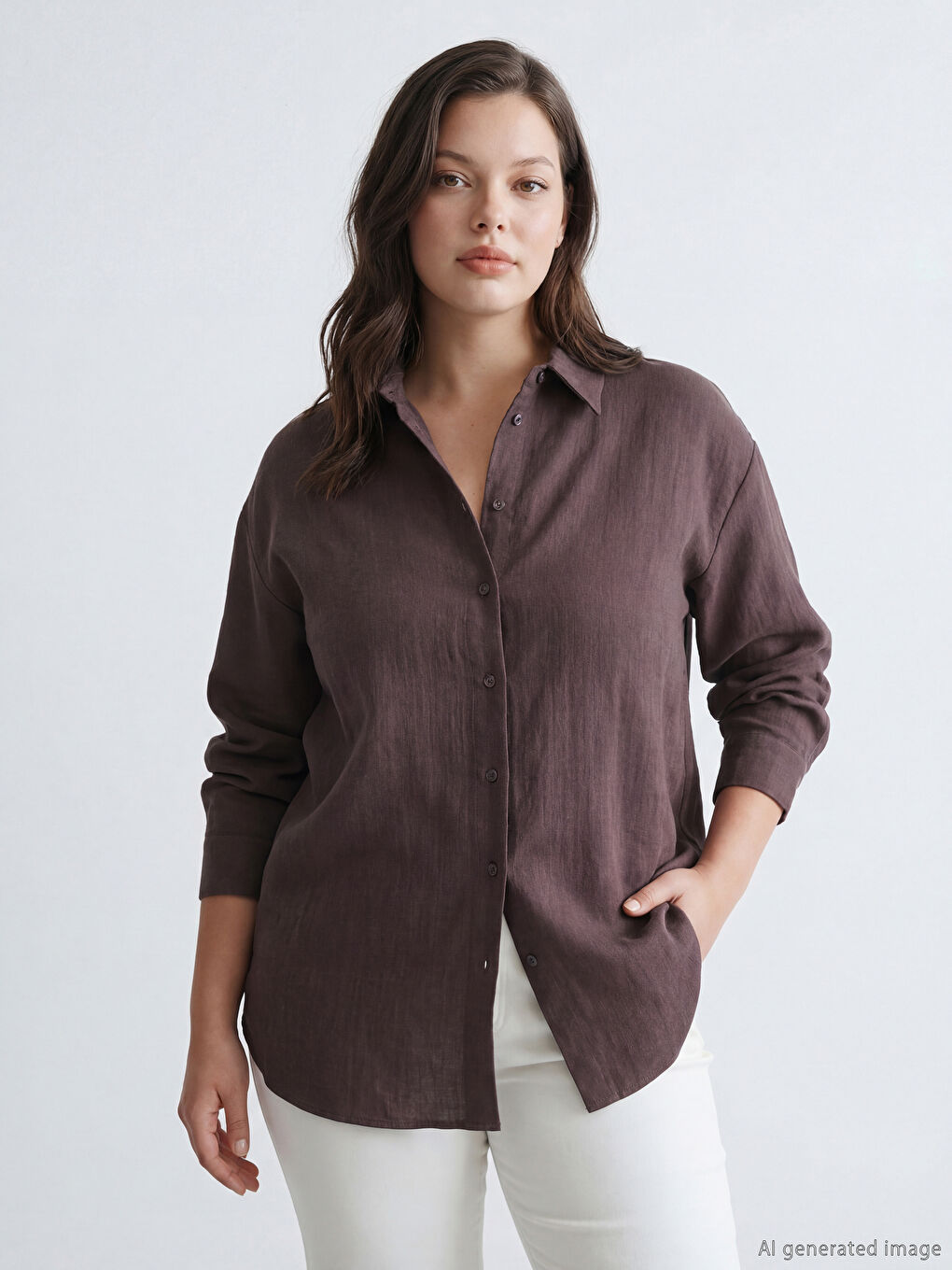 Kahverengi Müslin Kadın Gömlek Tunik	-2