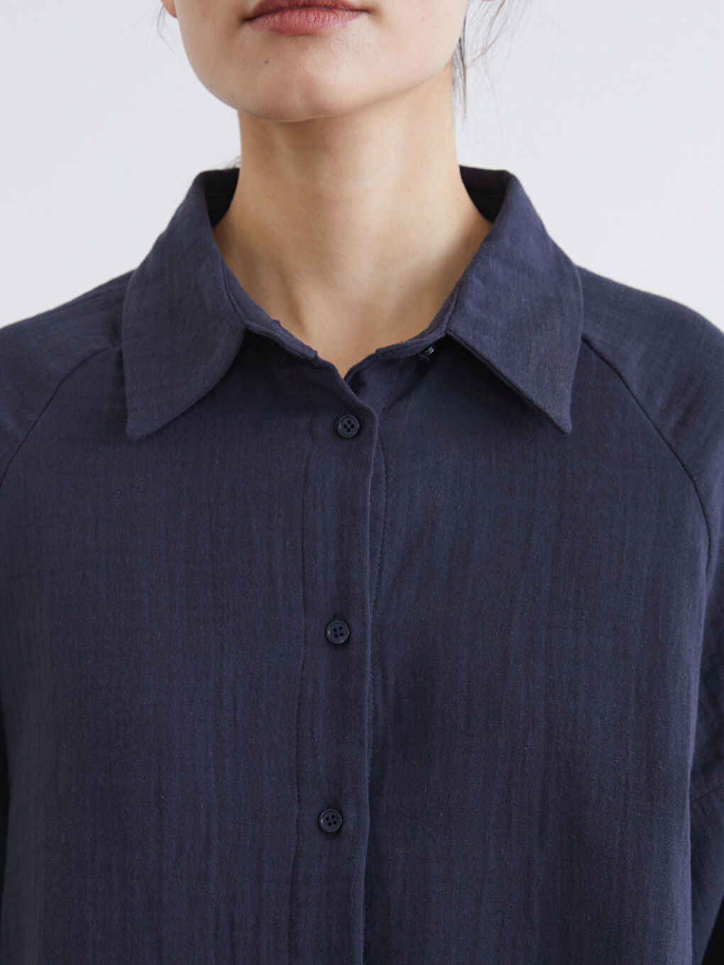 Lacivert Dokulu Oversize Müslin Kadın Gömlek Tunik-2