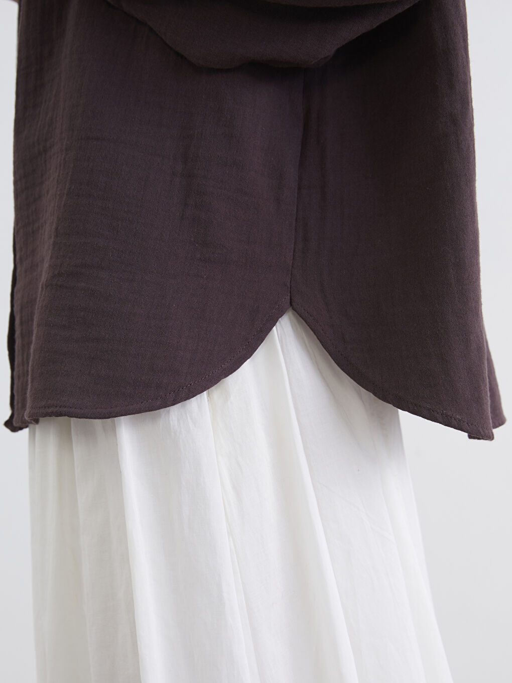 Kahverengi Dokulu Oversize Müslin Kadın Gömlek Tunik-3