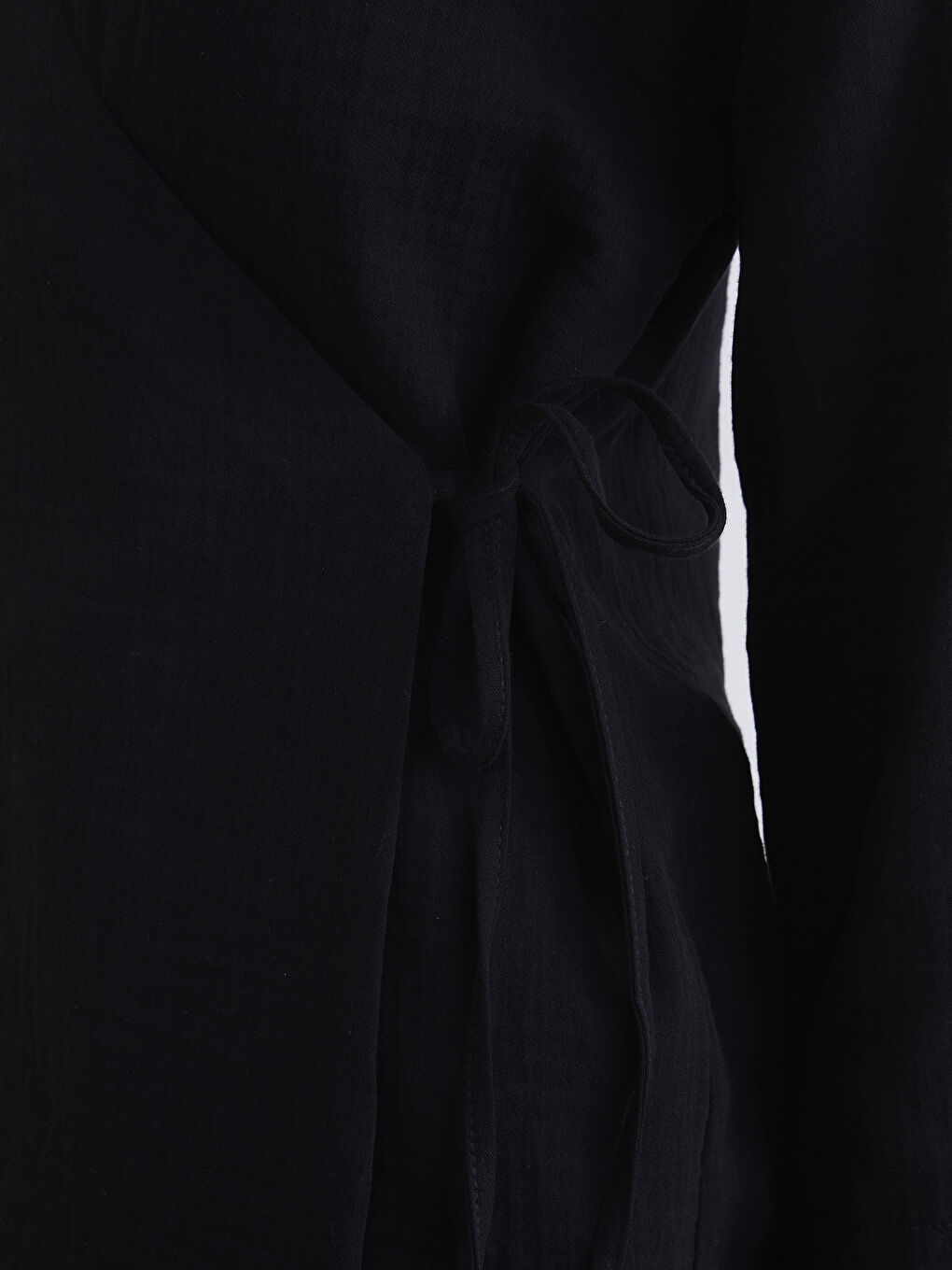 Siyah Kruvaze Yaka Kadın Müslin Kimono	-2