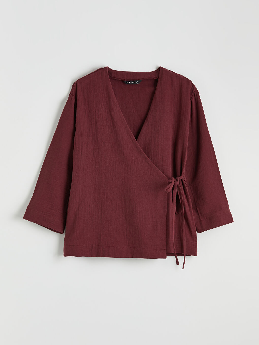 Bordo Kruvaze Yaka Kadın Müslin Kimono	