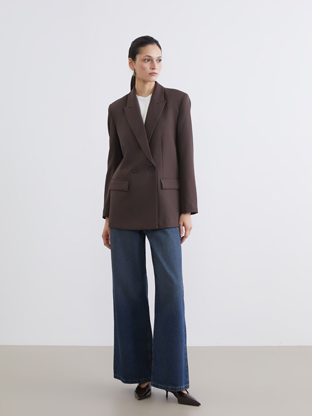 Kahverengi Kruvaze Yaka Kadın Blazer Ceket-1