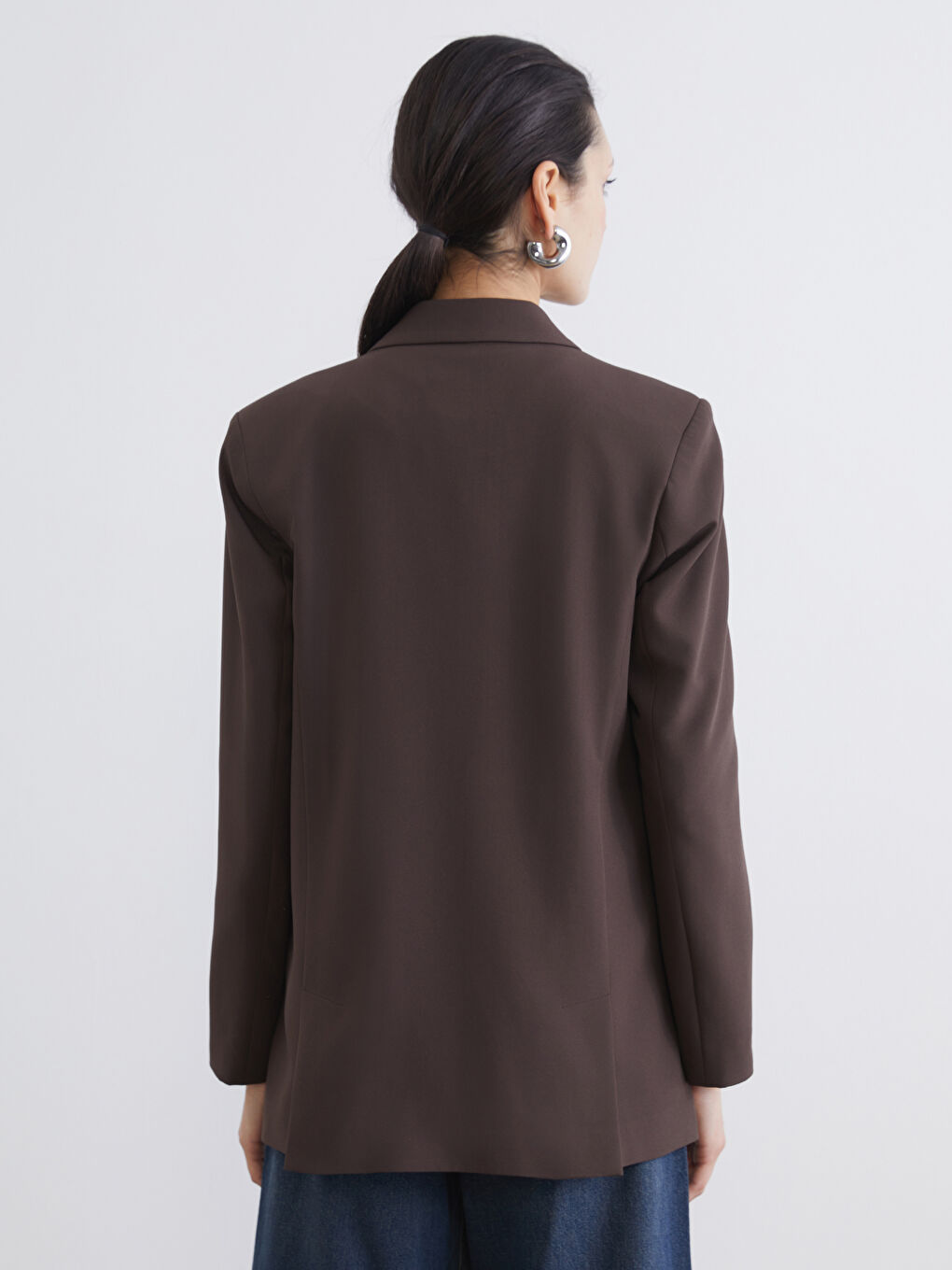 Kahverengi Kruvaze Yaka Kadın Blazer Ceket-4