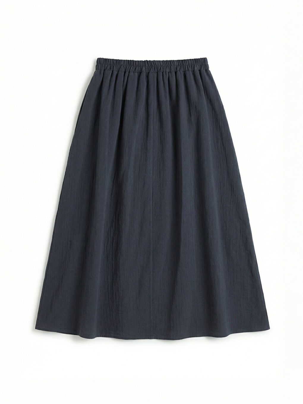 Lacivert Beli Lastikli Dokulu Kloş Etek	-1