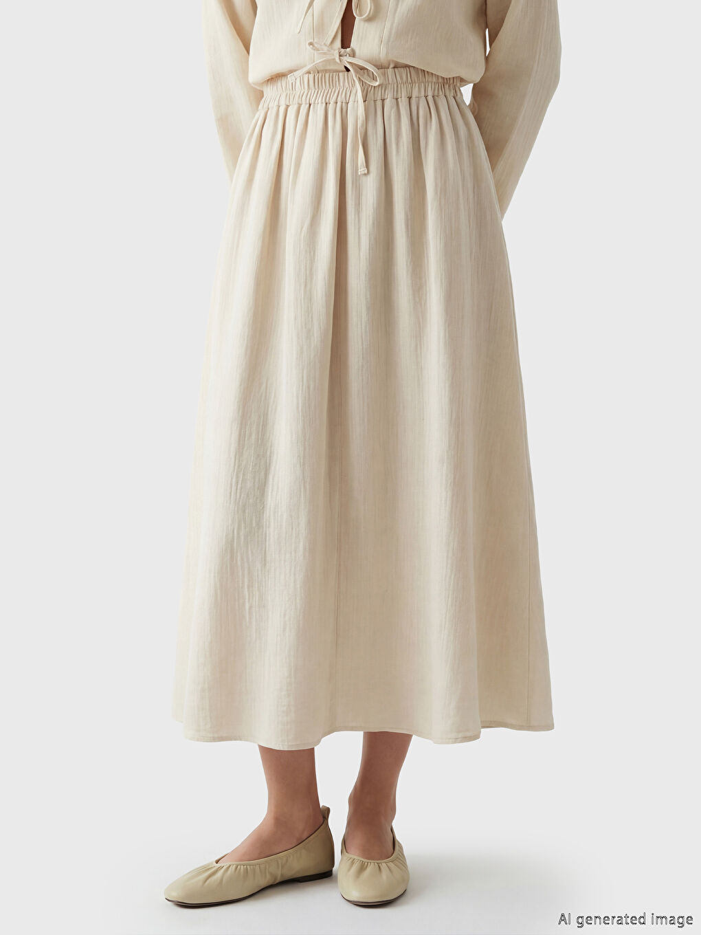 Elastic Waist Textured Flared Skirt-1