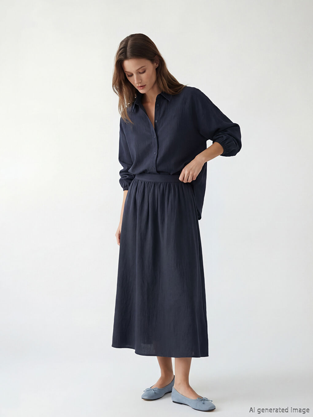 Textured flared skirt with elastic waistband	
