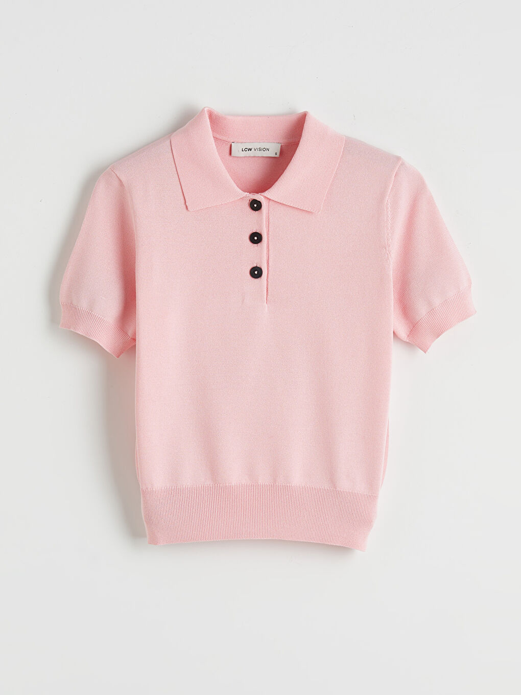 Pembe Polo Yaka Kadın Triko Kazak-4