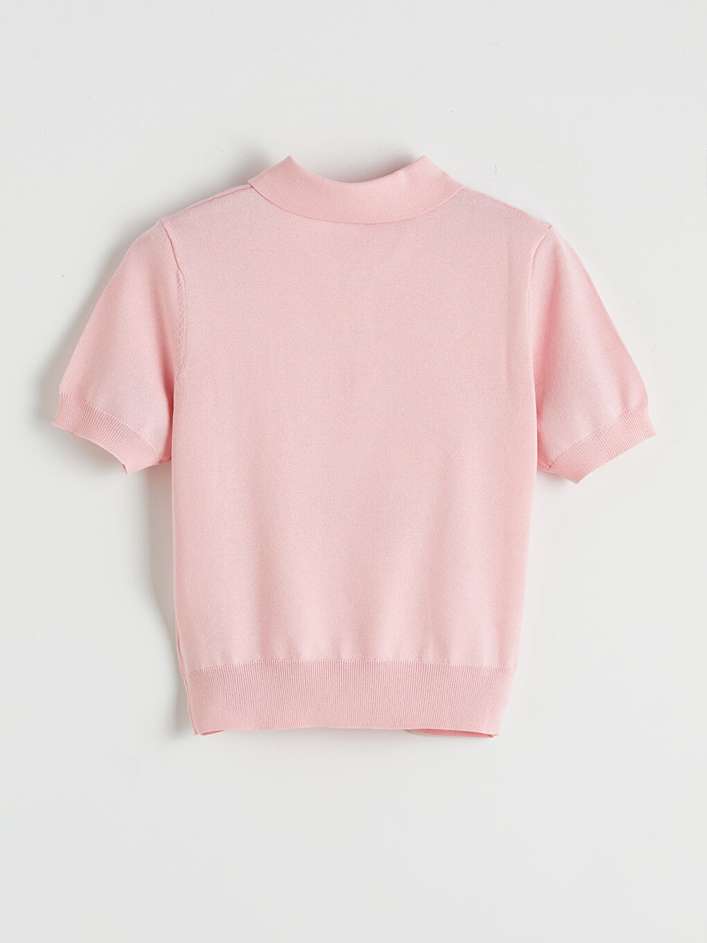 Pembe Polo Yaka Kadın Triko Kazak-5