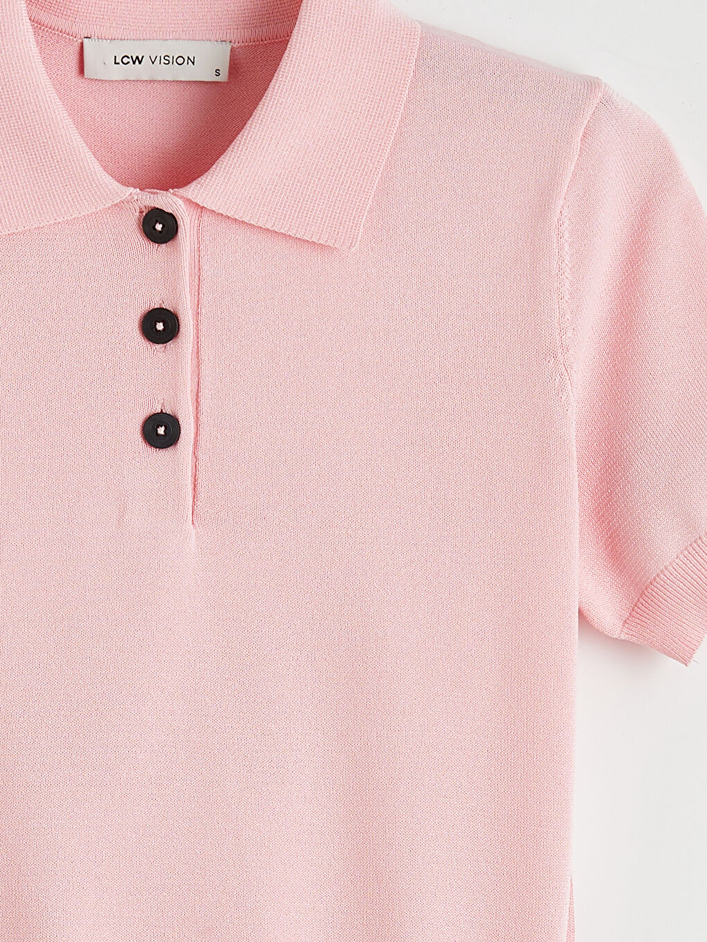 Pembe Polo Yaka Kadın Triko Kazak-6