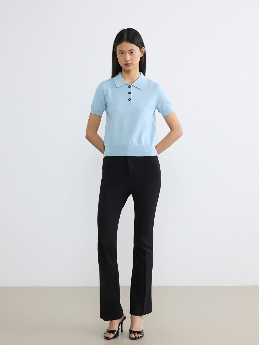 Mavi Polo Yaka Kadın Triko Kazak-1