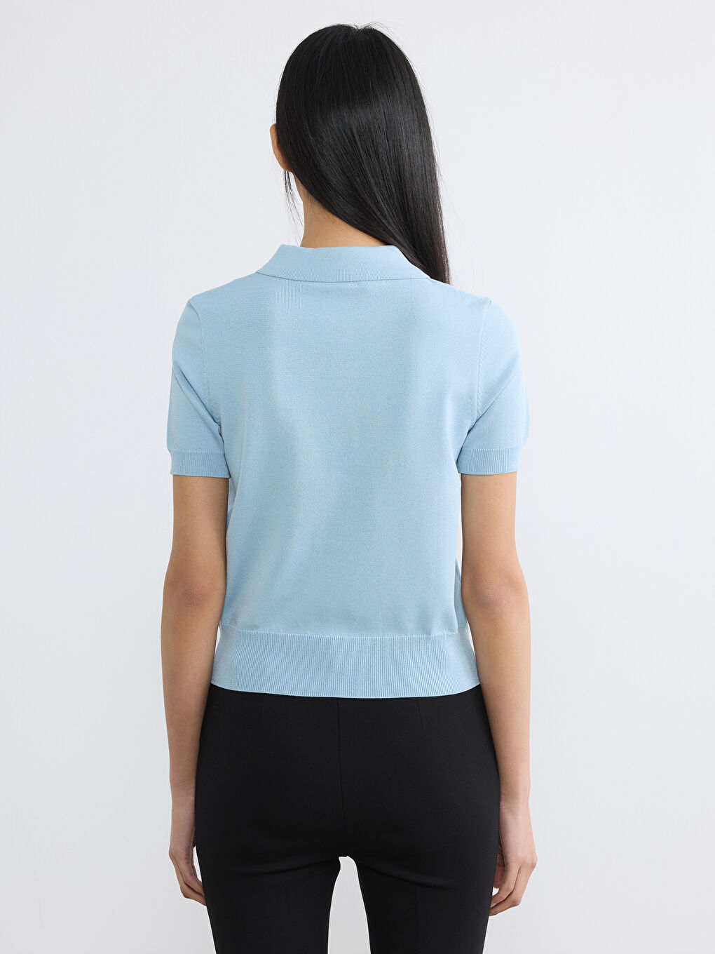 Mavi Polo Yaka Kadın Triko Kazak-3