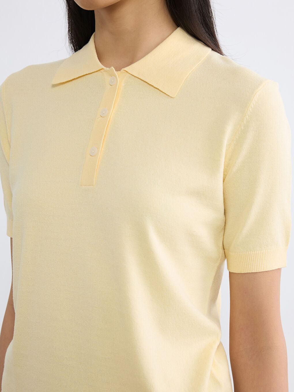 Bej Polo Yaka Kadın Triko Kazak-2