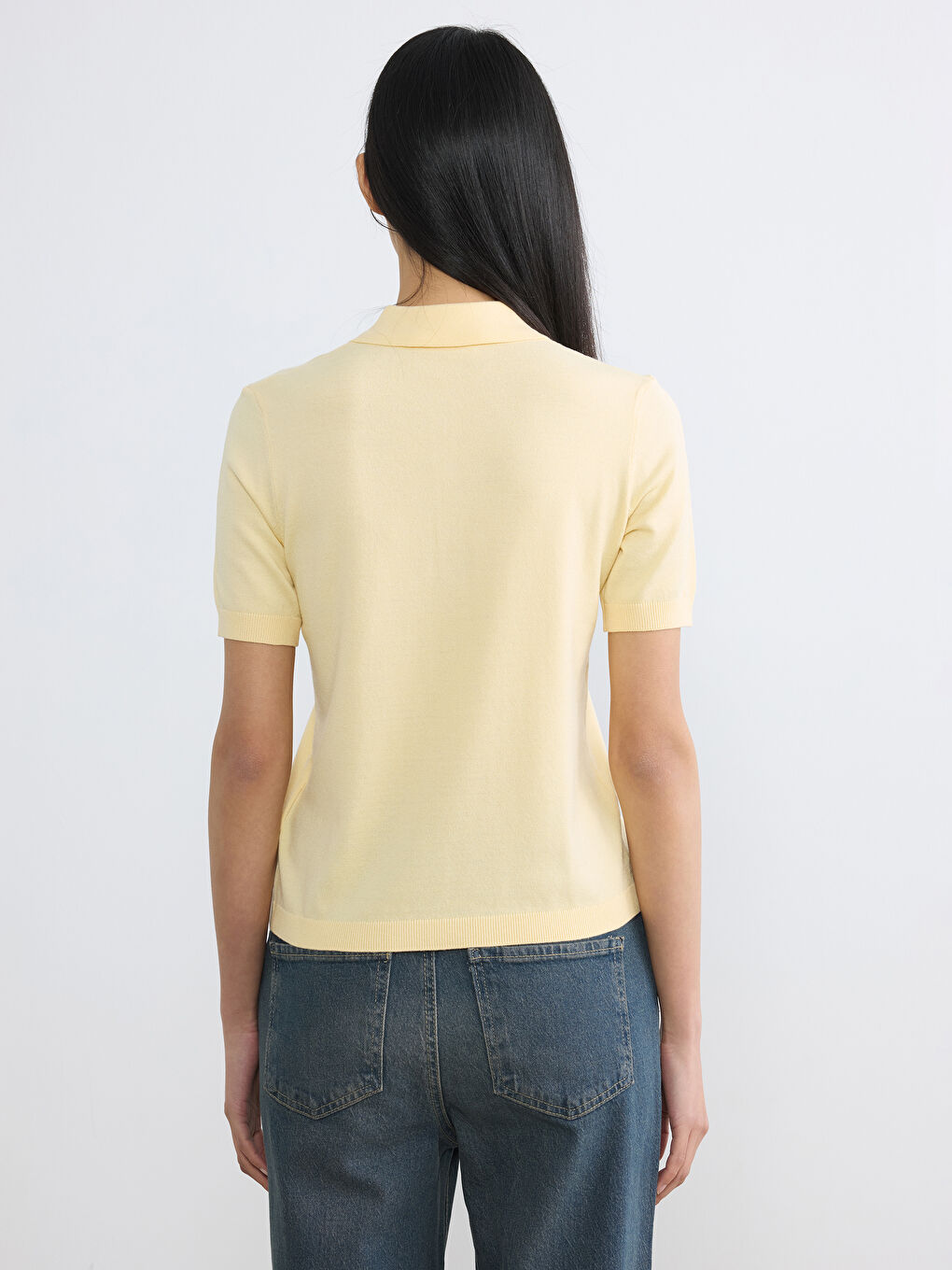 Bej Polo Yaka Kadın Triko Kazak-3