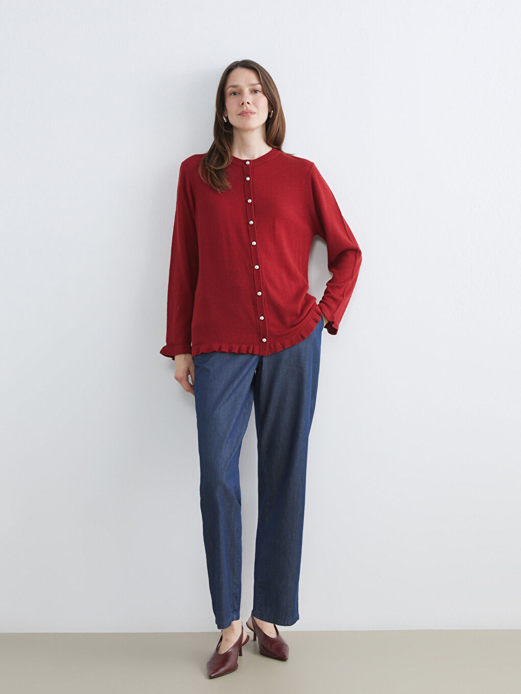 Жилетка от трико с кръгло деколте за жени-1