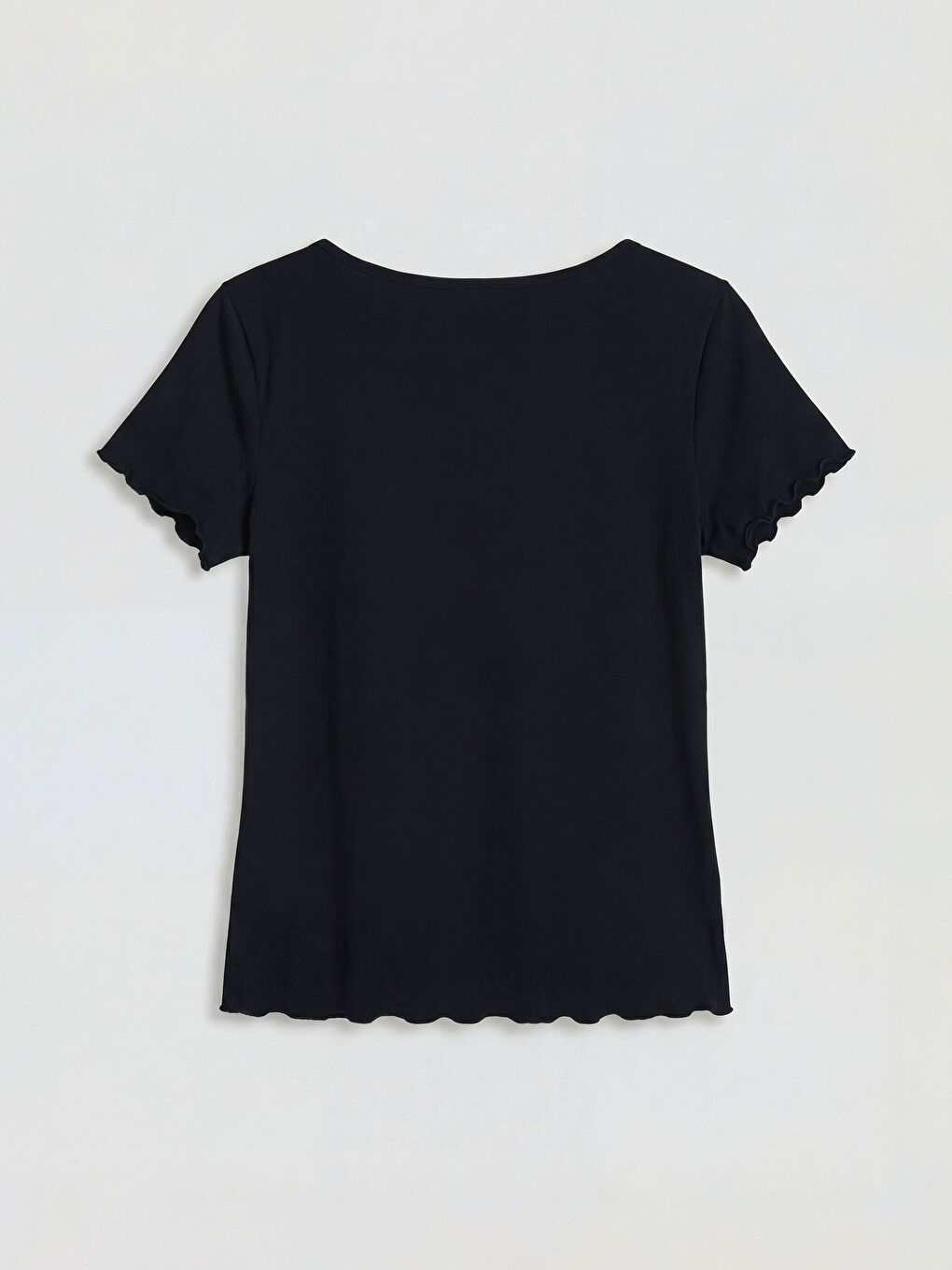 Siyah V Yaka Fiyonklu Kadın Şortlu Pijama Takımı-2