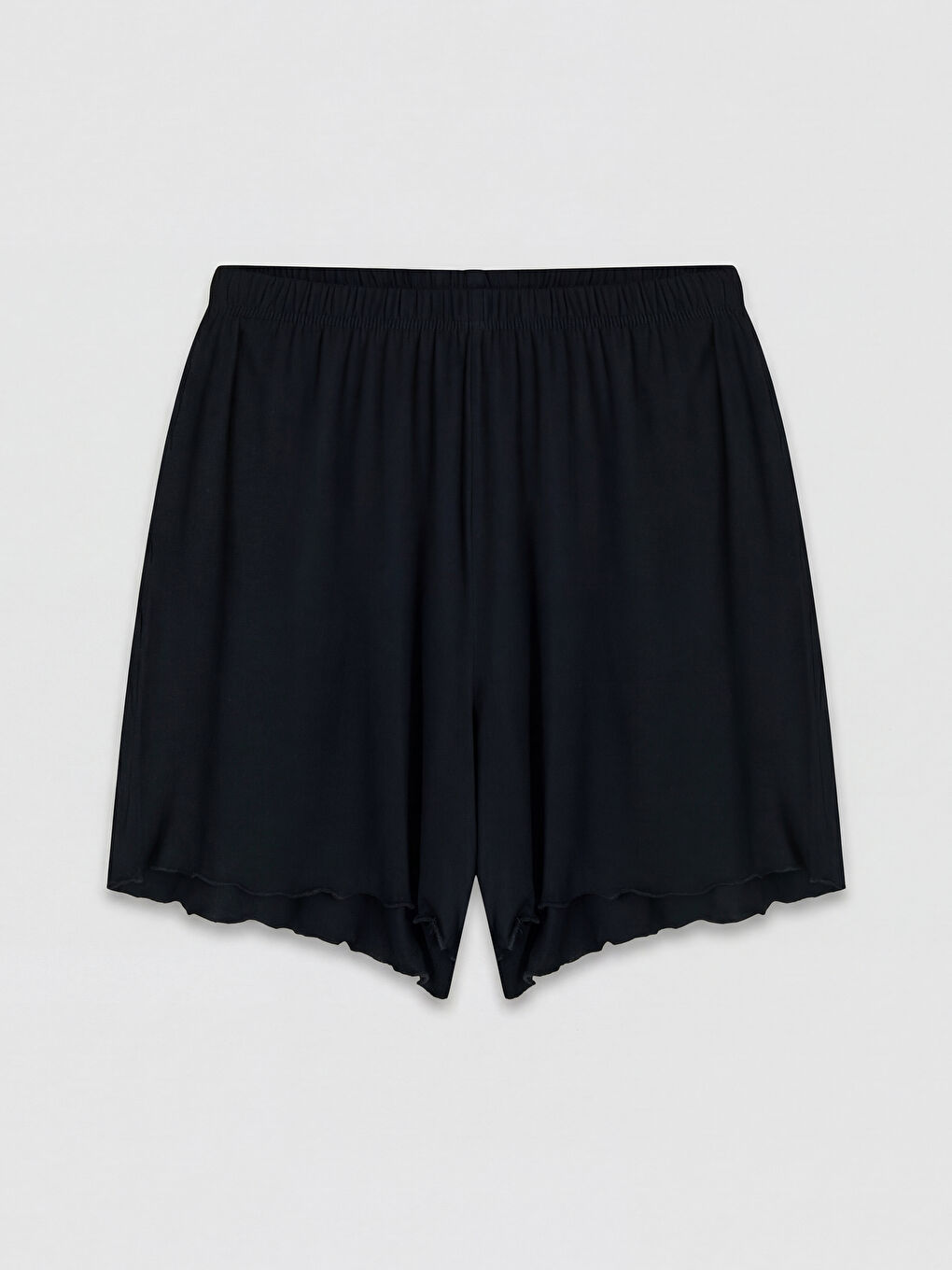 Siyah V Yaka Fiyonklu Kadın Şortlu Pijama Takımı-3