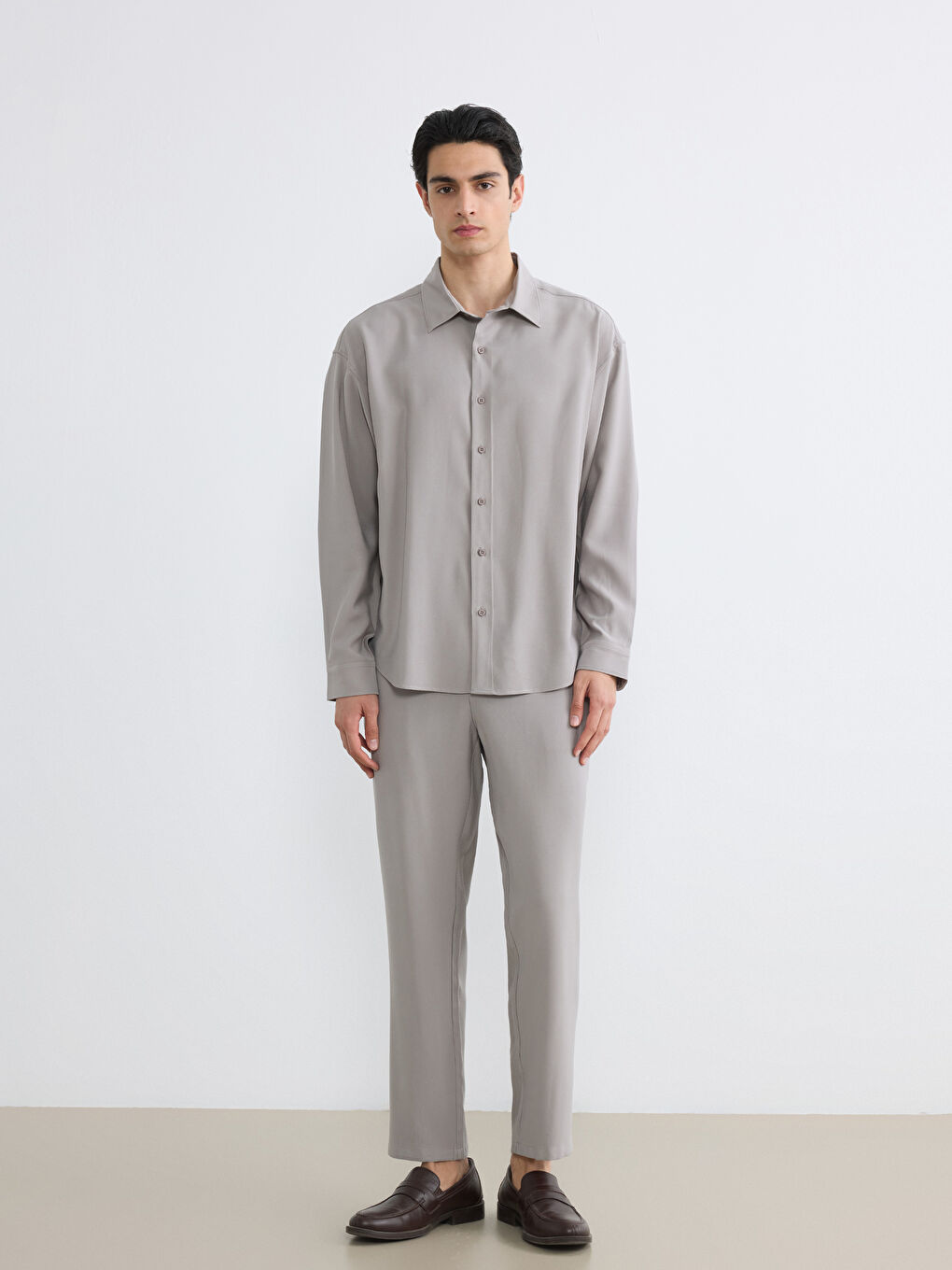 Kahverengi Regular Fit Armürlü Erkek Gömlek-1