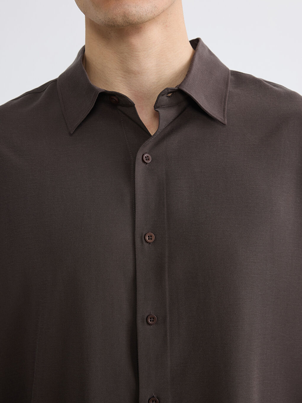 Kahverengi Regular Fit Armürlü Erkek Gömlek-2