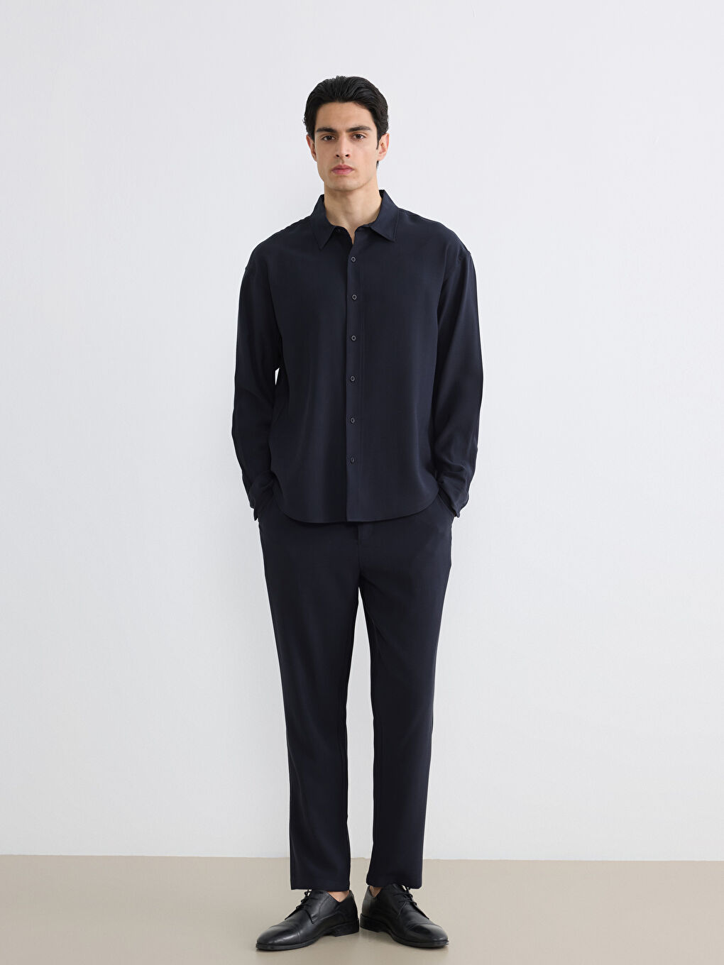 Lacivert Regular Fit Armürlü Erkek Gömlek-1