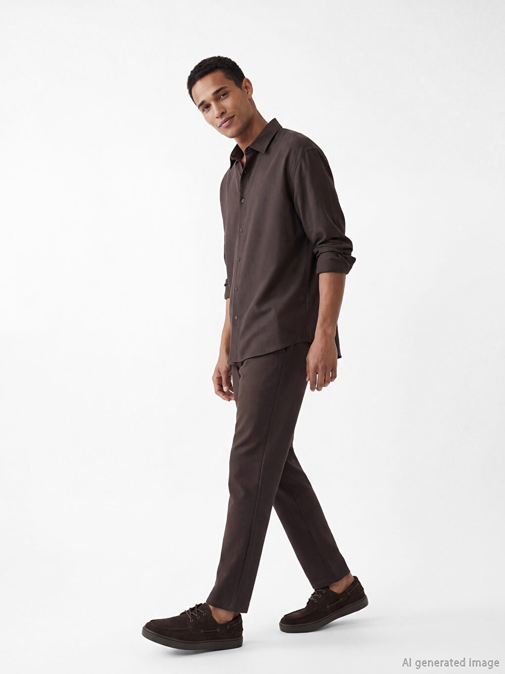 Kahverengi Regular Fit Armürlü Erkek Gömlek-1