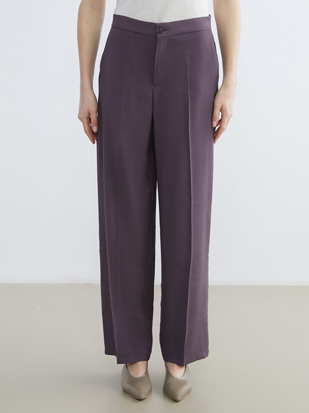 Mürdüm Yüksek Bel Geniş Paça Kadın Pantolon-1