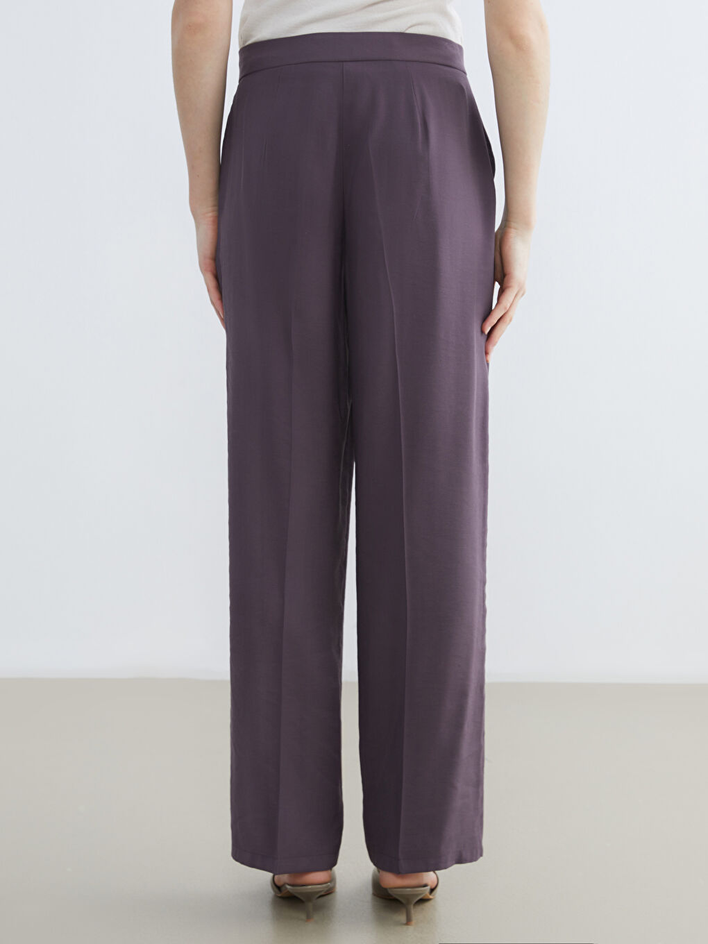 Mürdüm Yüksek Bel Geniş Paça Kadın Pantolon-3