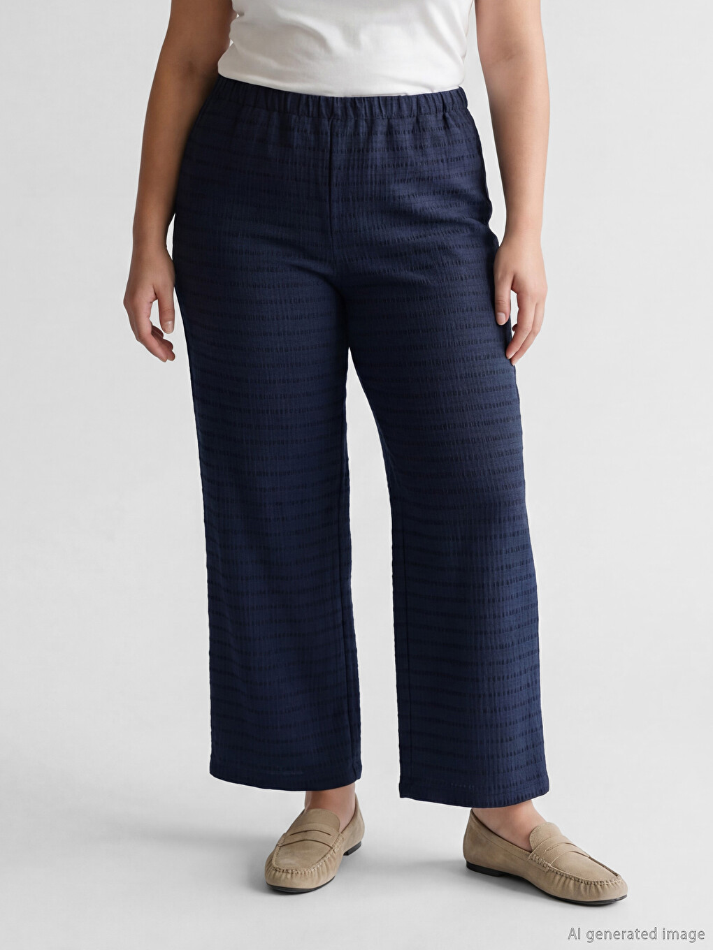 Elastic Waist Dobby Fabric Women's Trousers-1