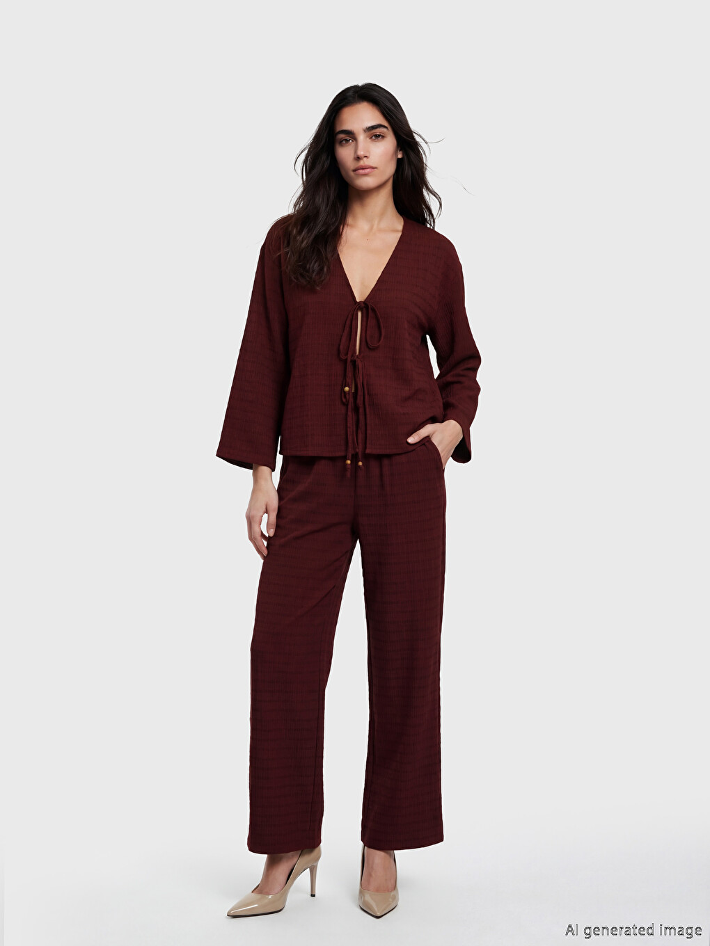 Elastic Waist Dobby Fabric Women's Trousers