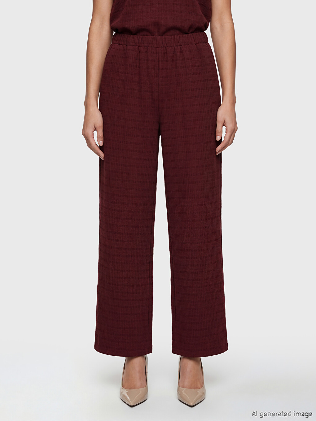 Elastic Waist Dobby Fabric Women's Trousers-1