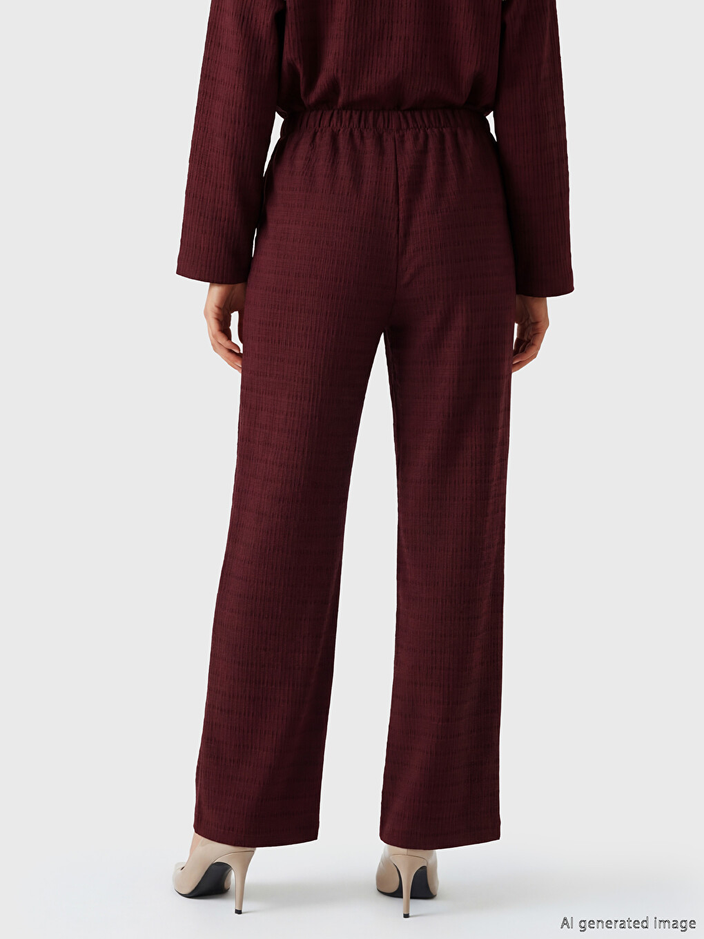 Elastic Waist Dobby Fabric Women's Trousers-3
