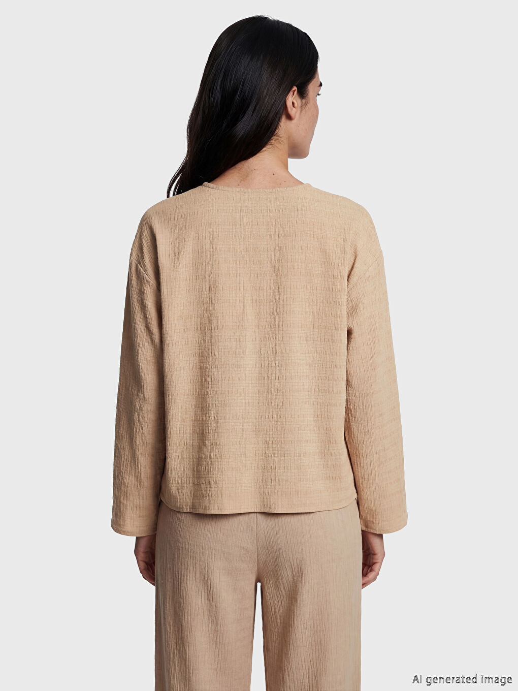 كيمونو نسائي بياقة على شكل حرف V من قماش دوبي-2