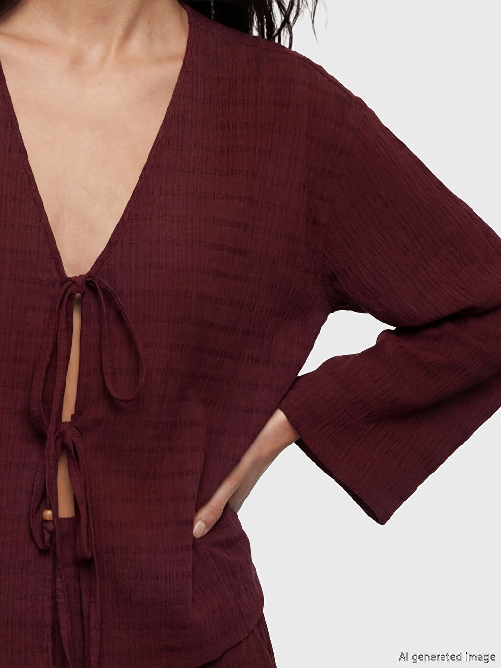 كيمونو نسائي بياقة على شكل حرف V من قماش دوبي-2