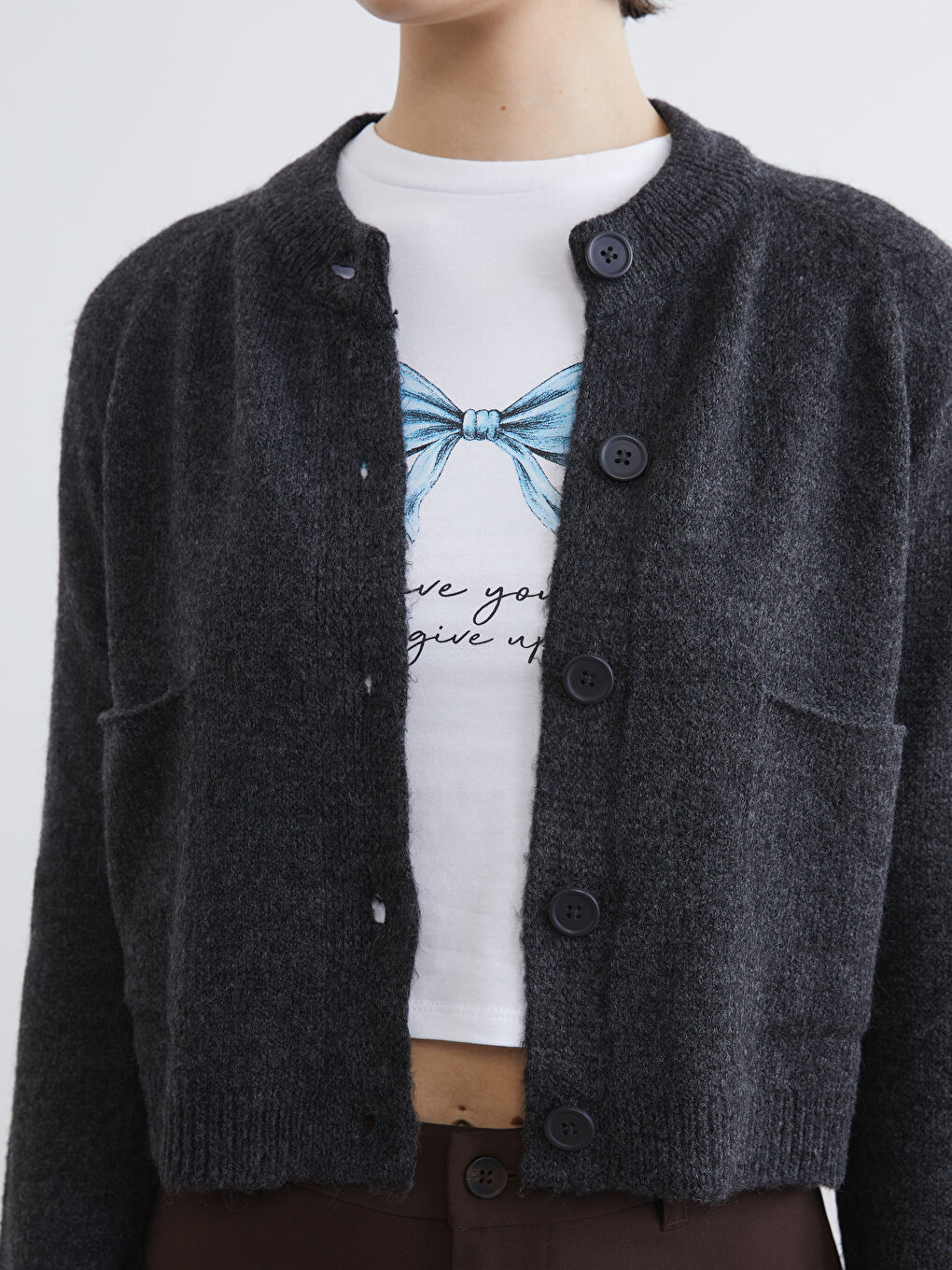 Kahverengi Bisiklet Yaka Kadın Triko Hırka-2